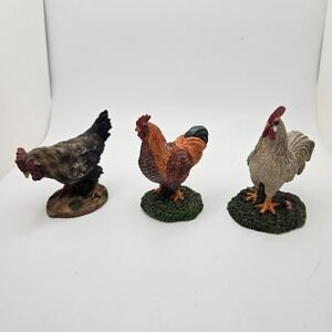 Farmhouse Chicken Figurines Set of 3 Rooster & Hens Country Kitchen Decor Resin